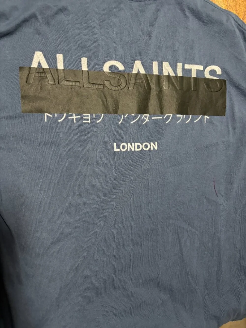 ALL SAINTS Redact Oversized Embroidered Logo T-Shirt Small Blue